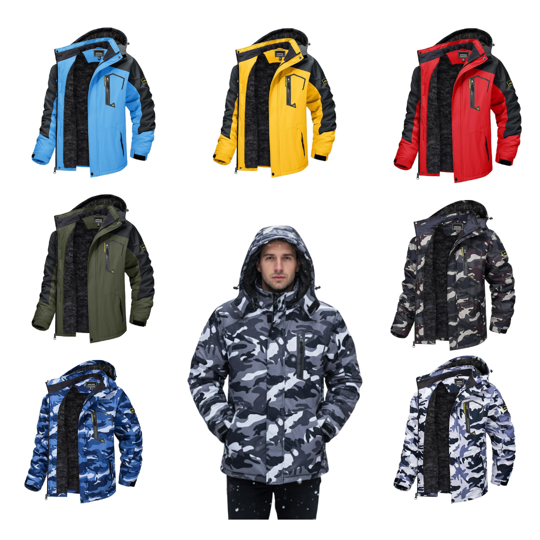 Men’s Water-Resistant Fleece Ski Jacket with Detachable Hood