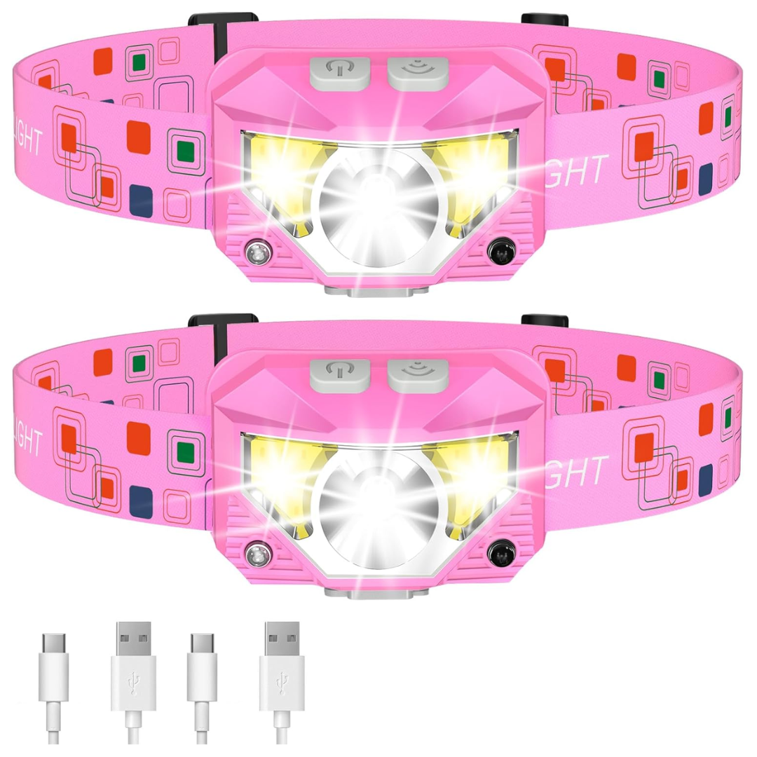 Rechargeable LED Headlamp Flashlight with Sensor, 8 Modes, 2-Pack