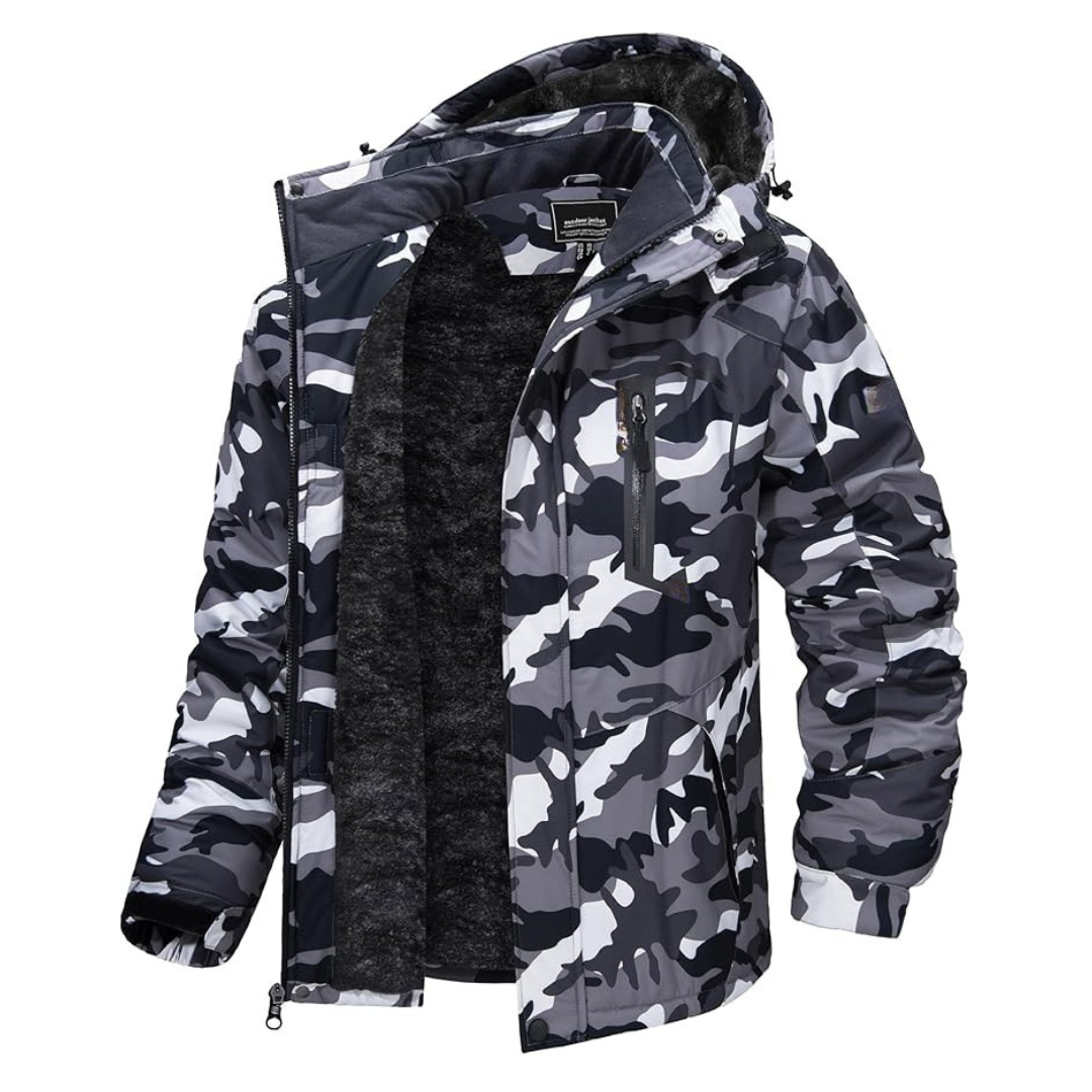 Men’s Water-Resistant Fleece Ski Jacket with Detachable Hood
