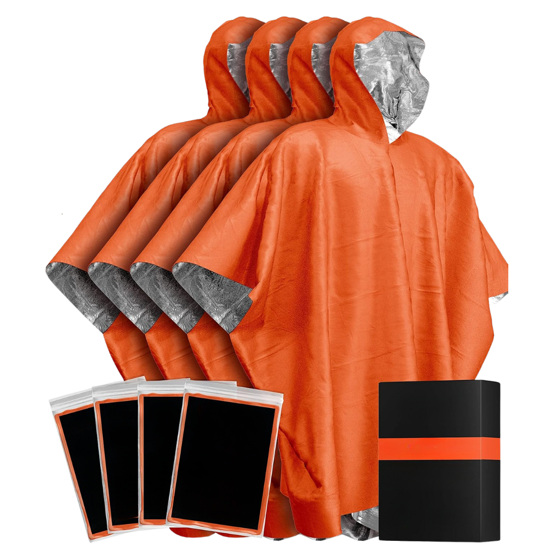 4-Pack Rain Poncho with Reflective Mylar Lining for All Season Use