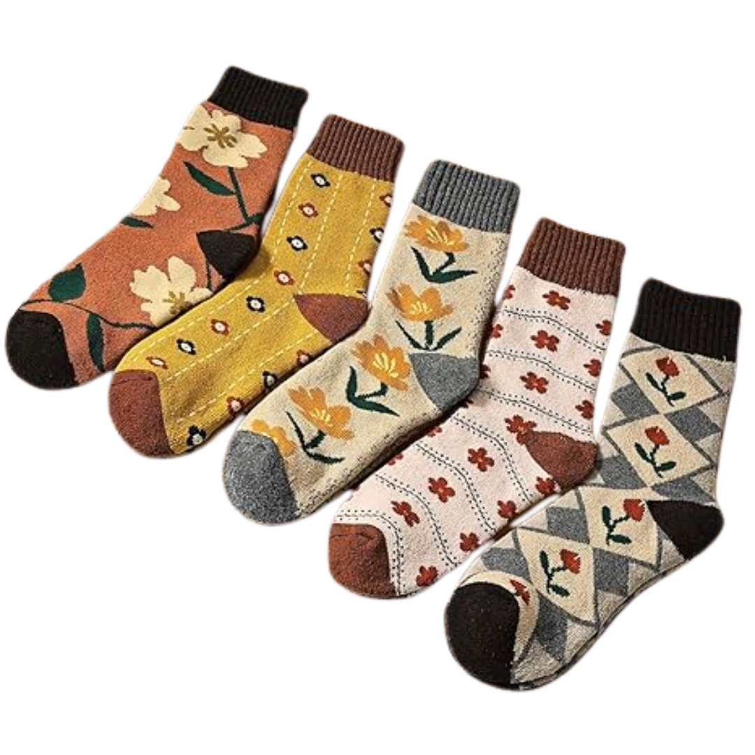5 Pair Set Women’s Wool Blend Mid Calf Socks for Winter Wear