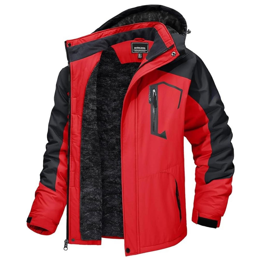 Men’s Water-Resistant Fleece Ski Jacket with Detachable Hood