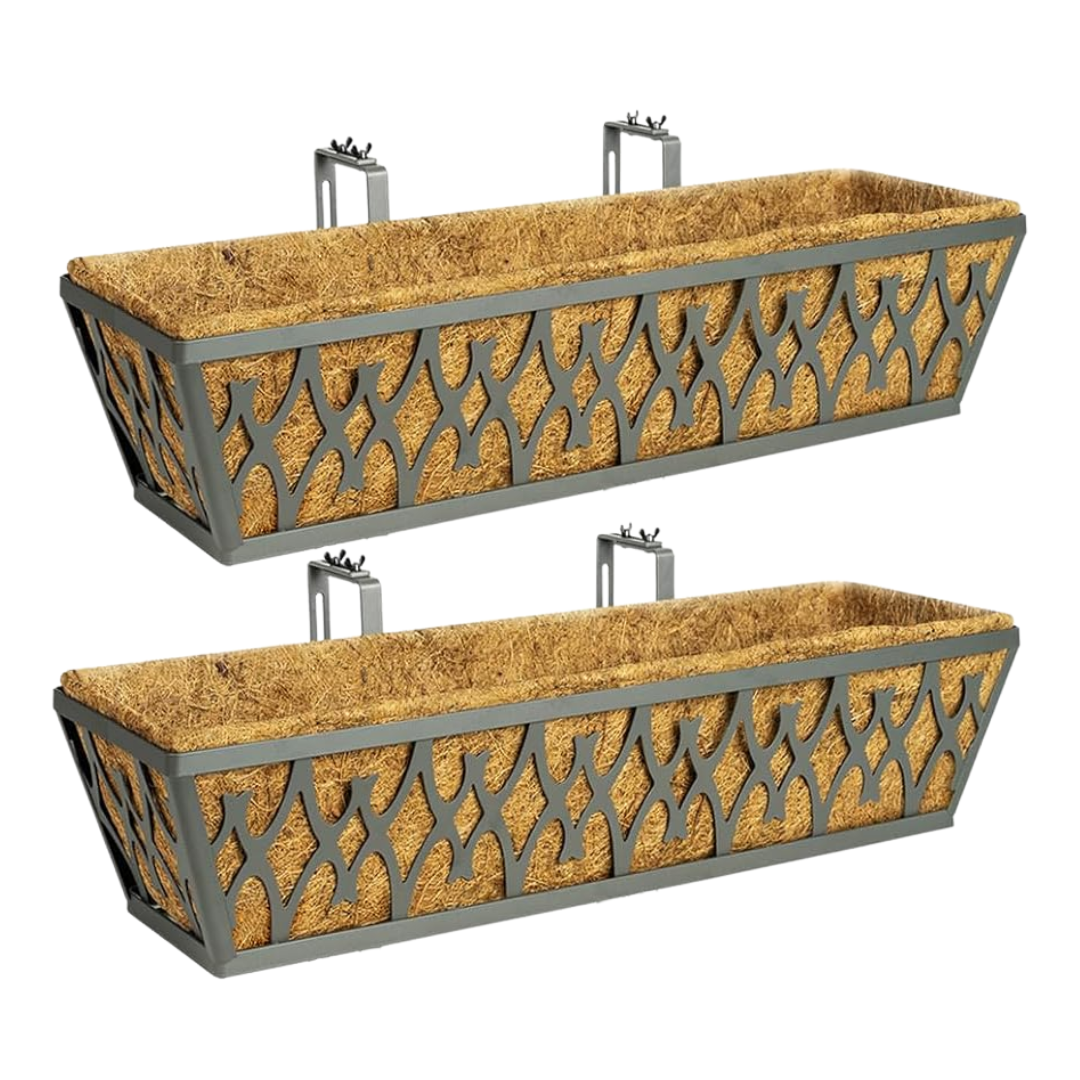 Metal Window Box Planter with Coco Liner for Balcony & Fence