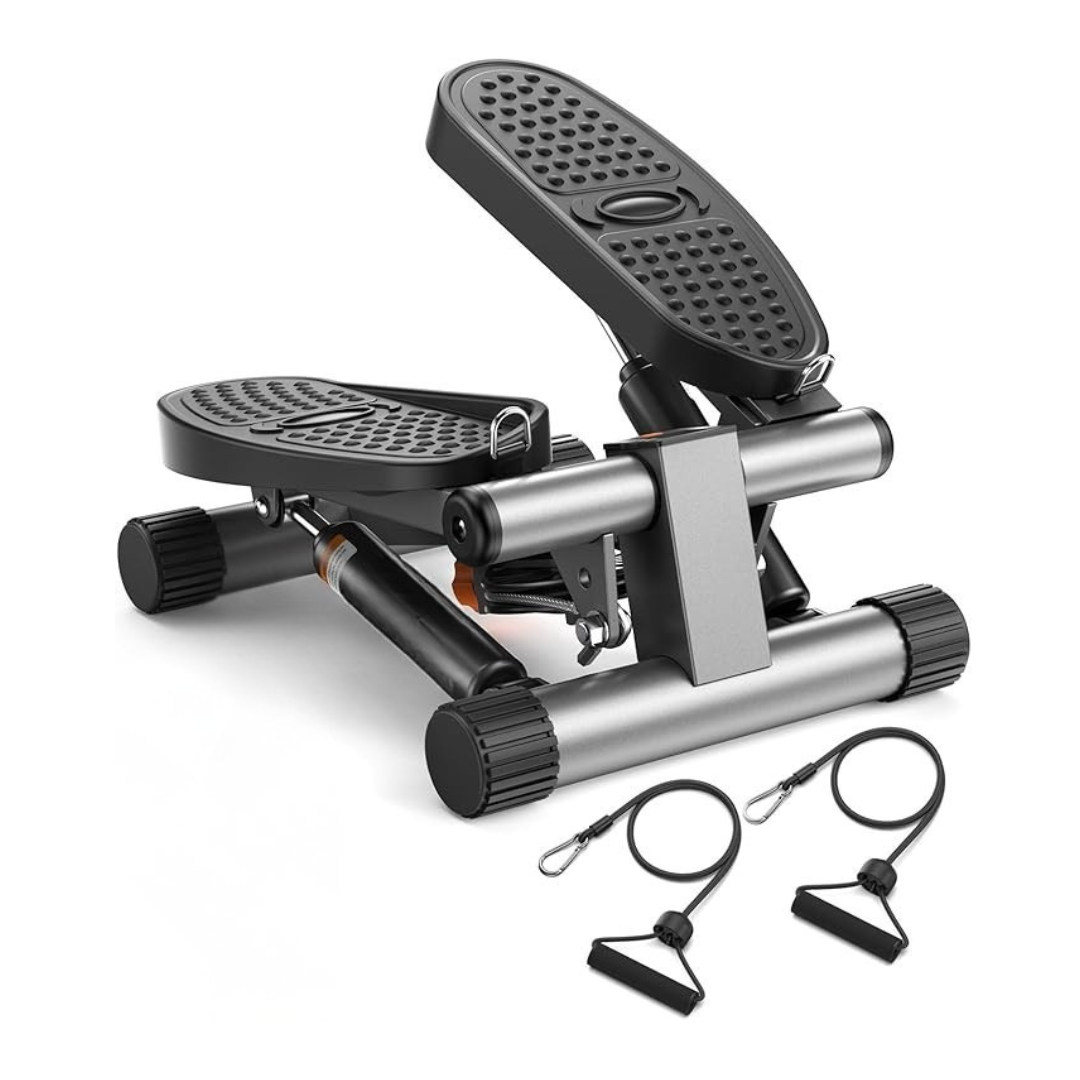Mini Stepper Exercise Machine with Hydraulic Resistance and Resistance Bands