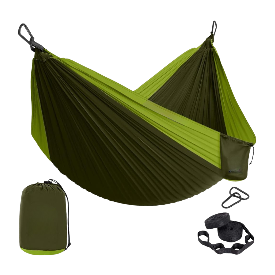 Nylon Hammock with Adjustable Tree Straps and Steel Carabiners