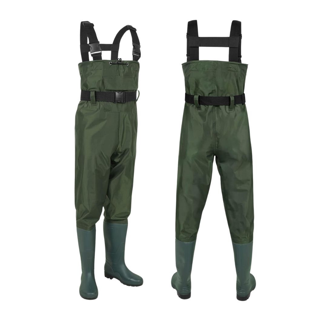 Water-Resistant Nylon PVC Chest Waders with Integrated Boots