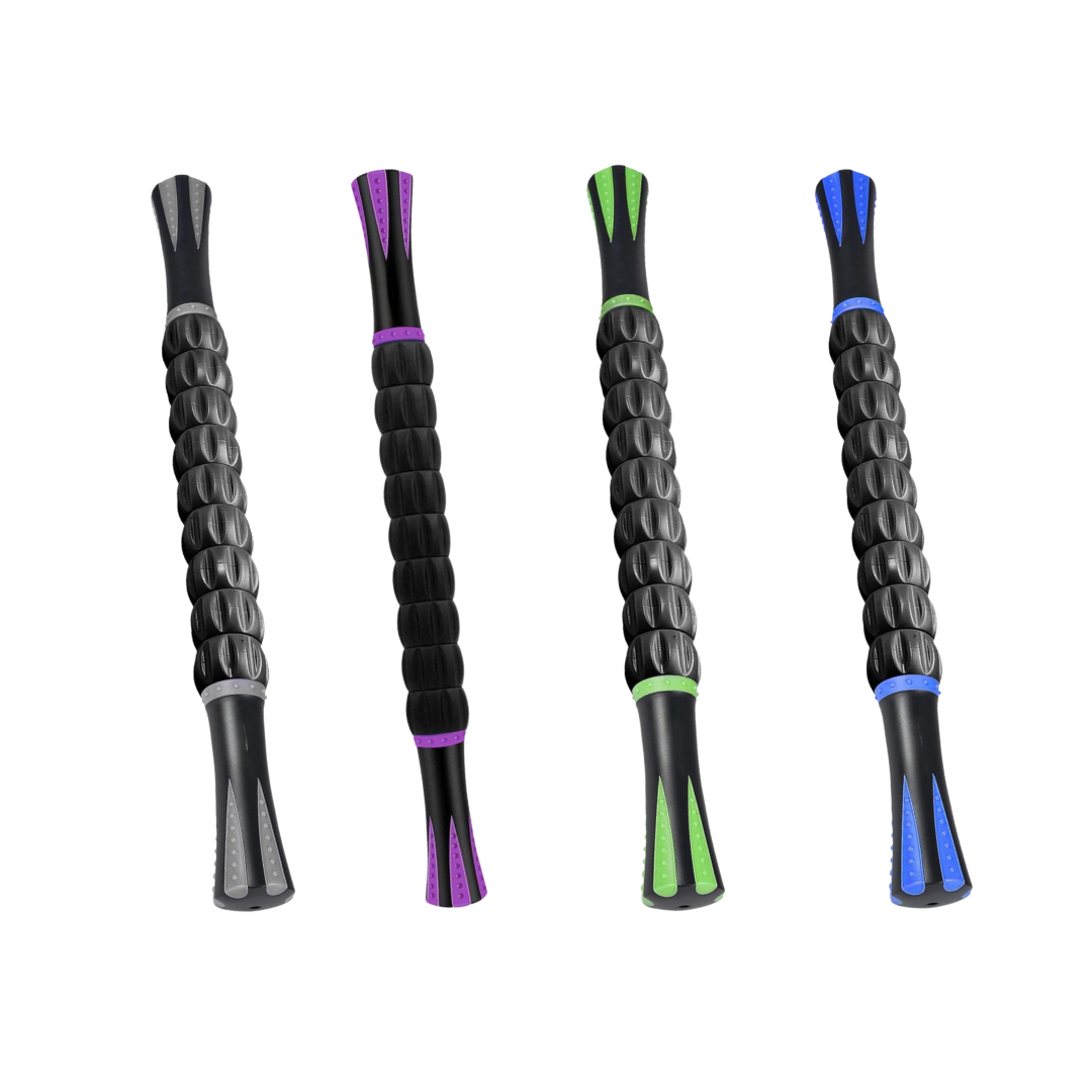 Muscle Roller Stick with 9 Rotating Rollers and Textured Grip Handles