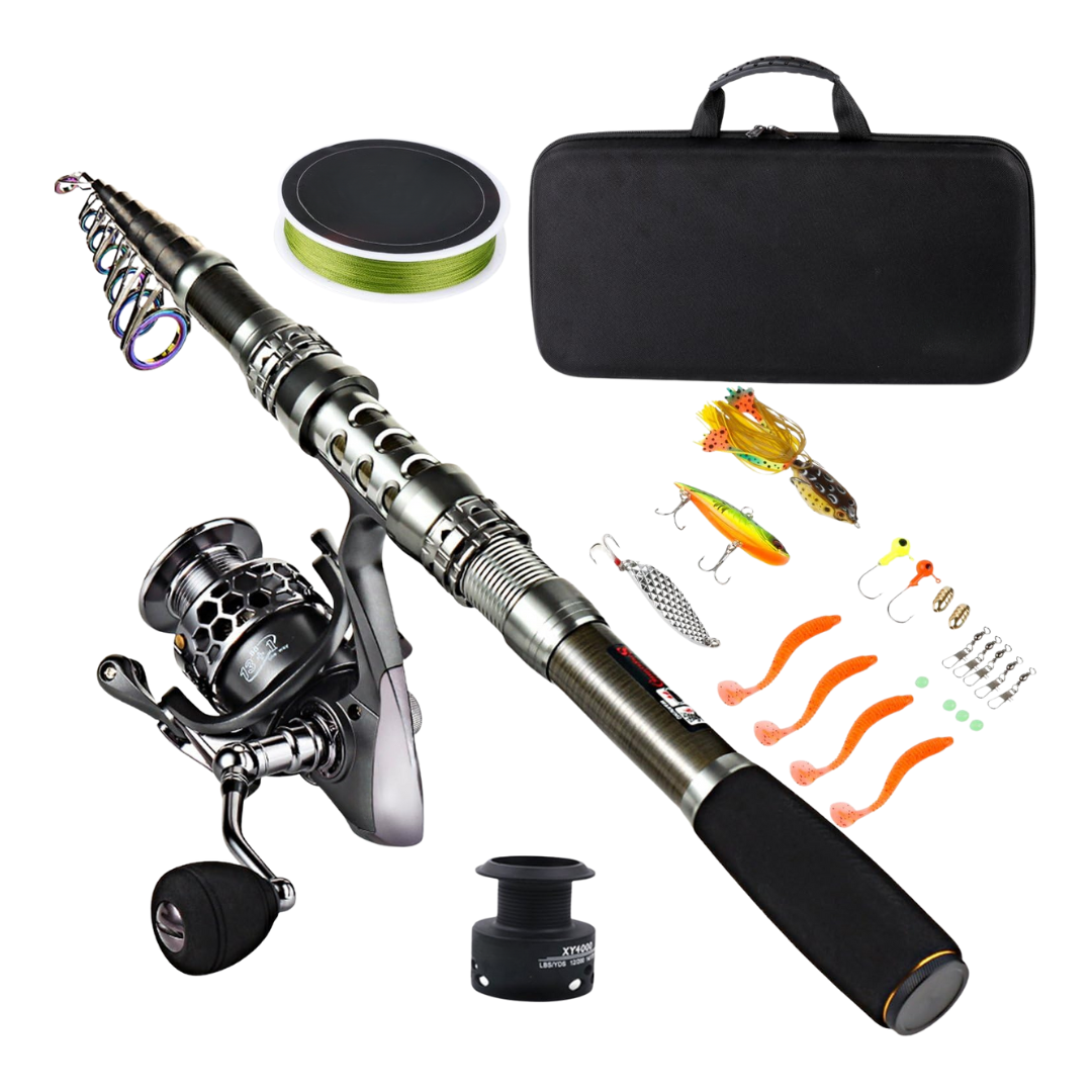 Telescopic Carbon Fiber Fishing Rod and Reel Set with Accessory Kit