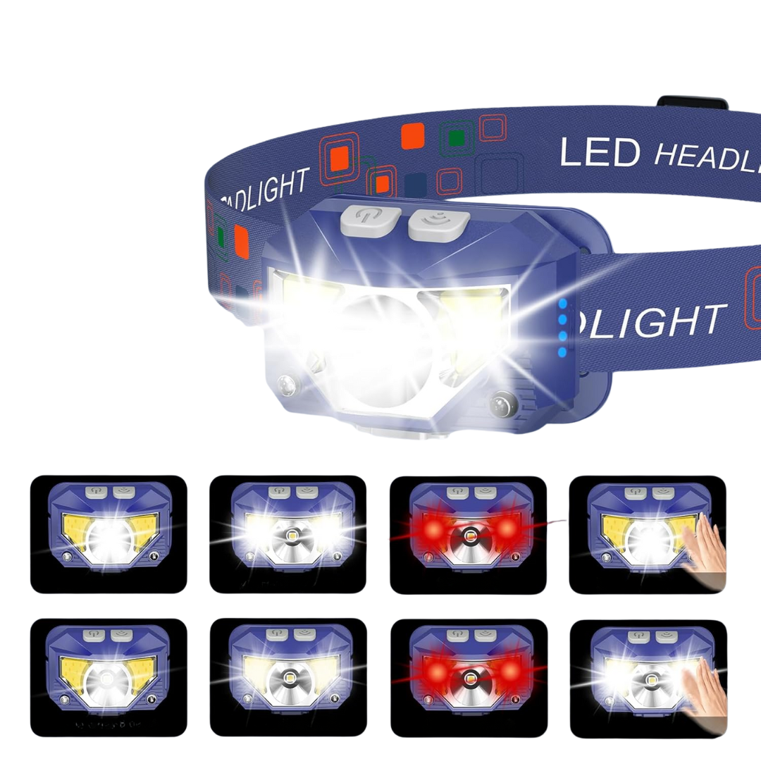 Rechargeable LED Headlamp Flashlight with Sensor, 8 Modes, 2-Pack