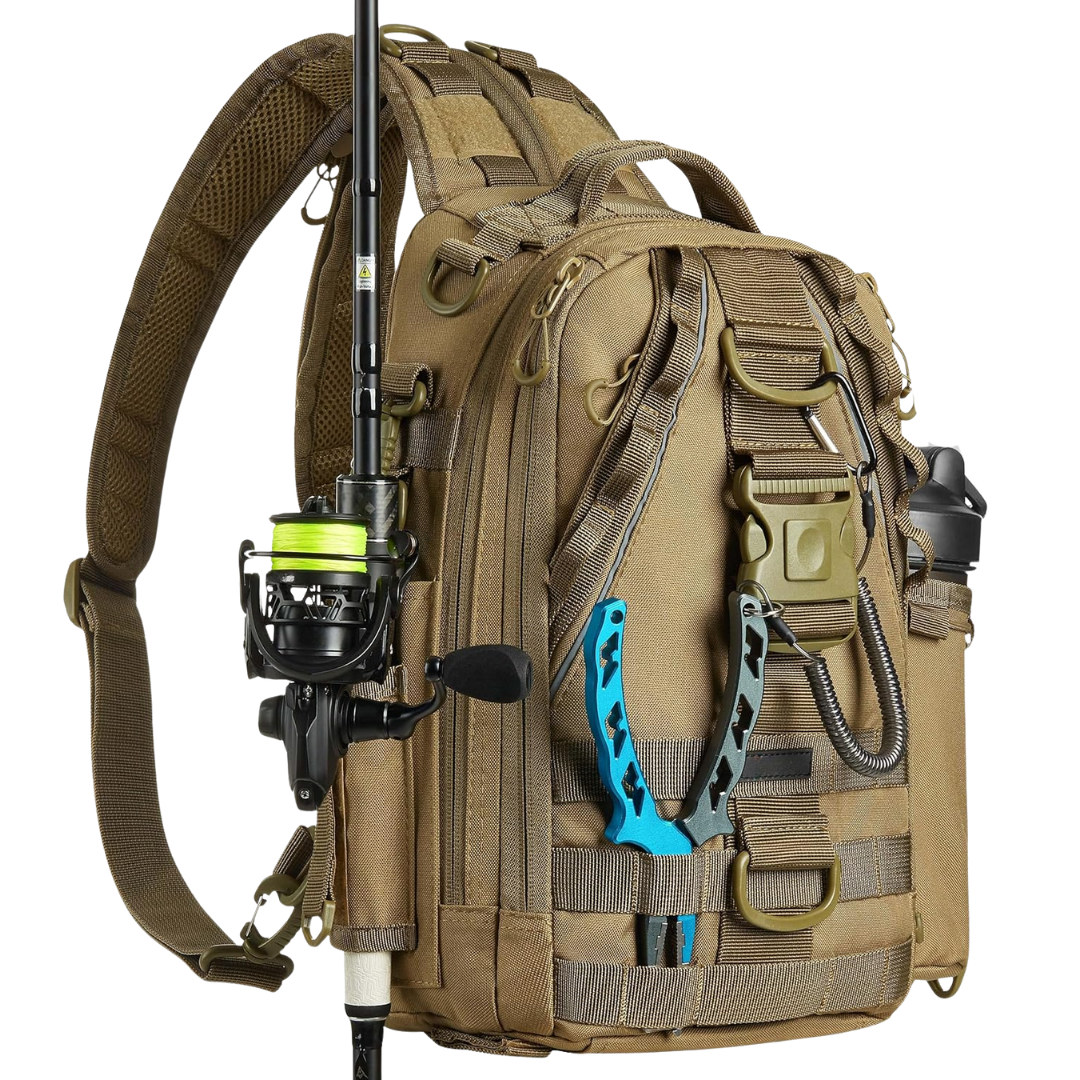 Water-Resistant Fishing Backpack with Rod Holder & Gear Storage
