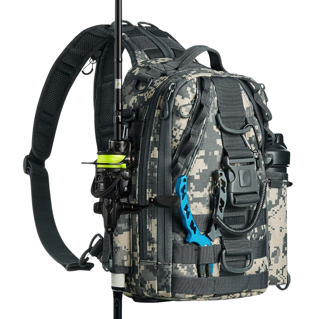 Water-Resistant Fishing Backpack with Rod Holder & Gear Storage