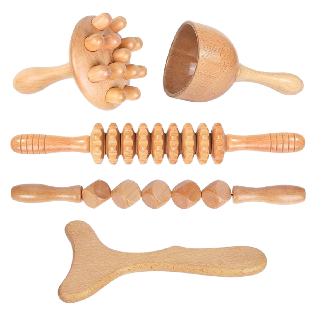Wood Therapy 5-in-1 Wooden Massage Tool Set for Full-Body Application