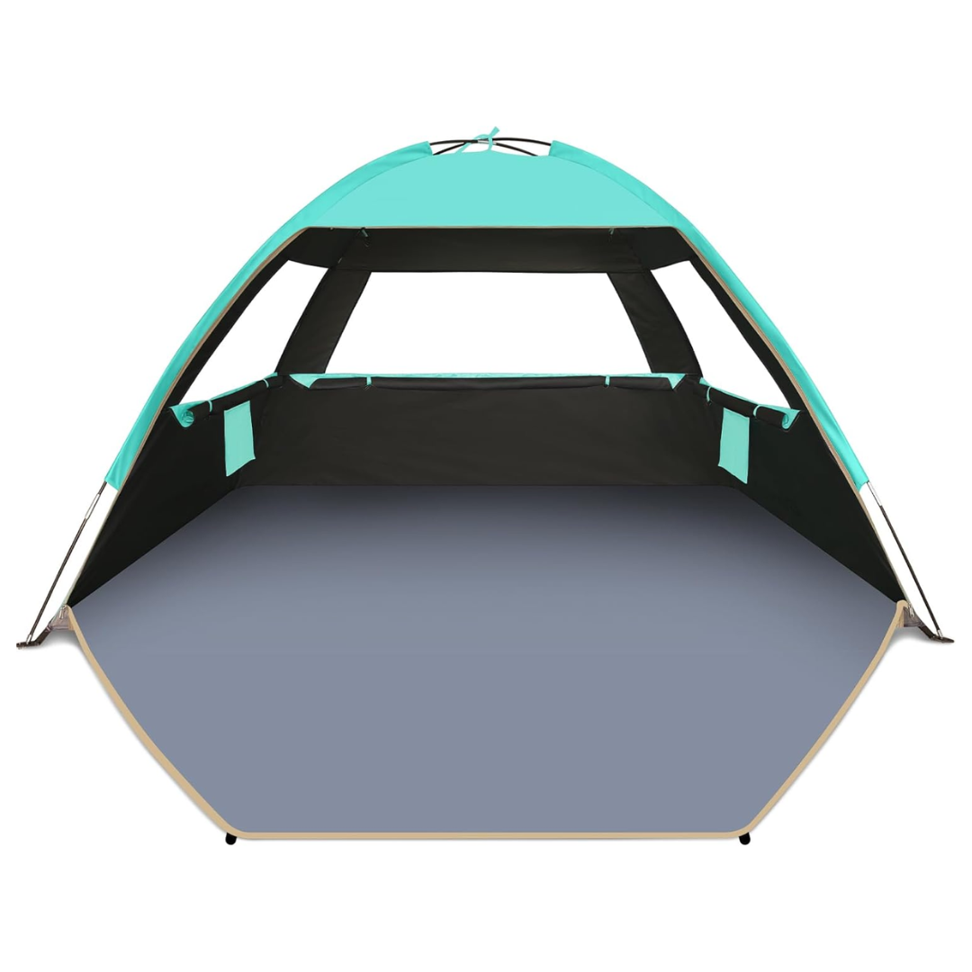 Portable Beach Shade Tent with Three Mesh Windows and Carry Bag