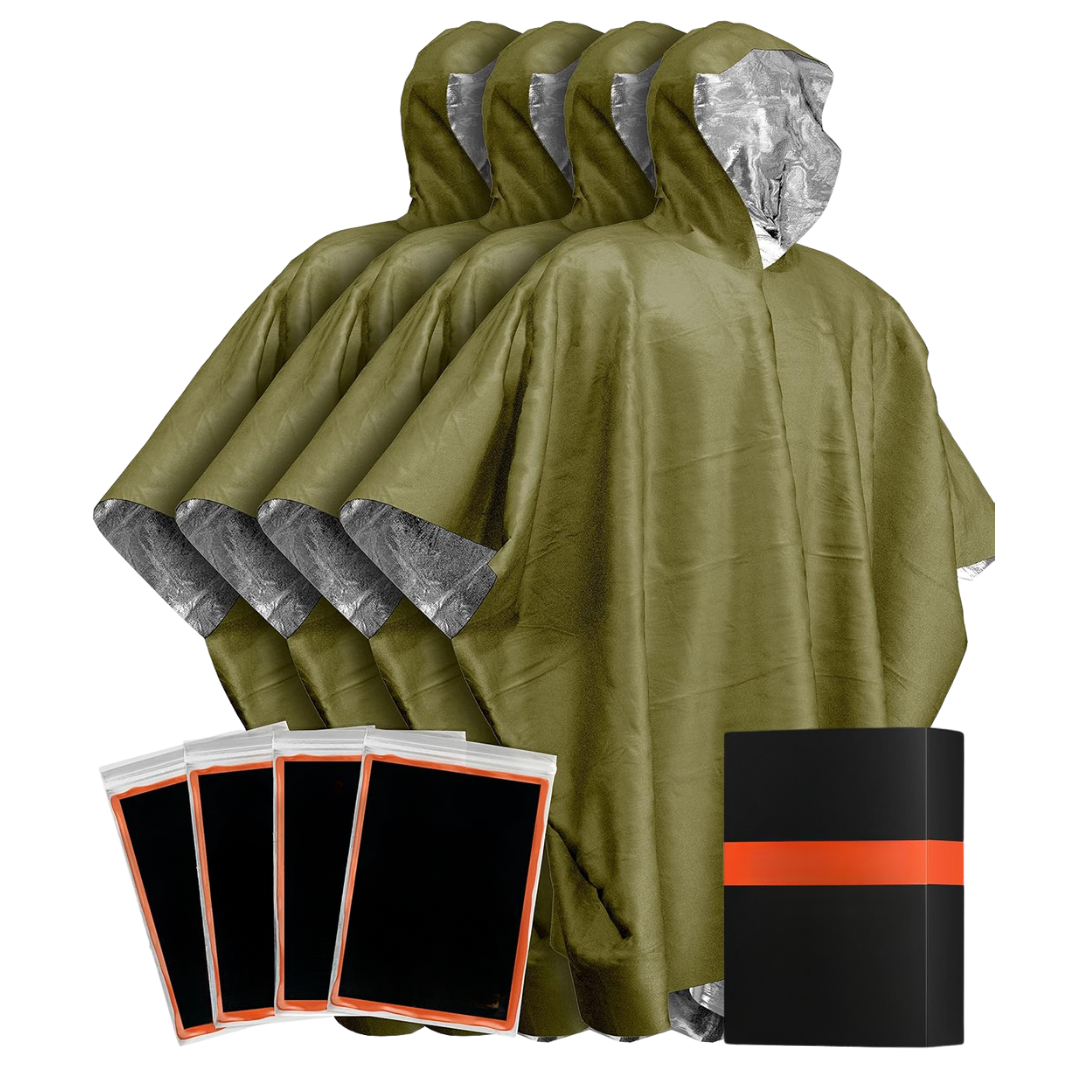4-Pack Rain Poncho with Reflective Mylar Lining for All Season Use