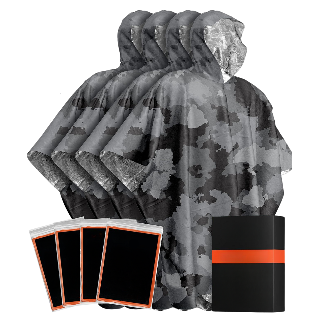 4-Pack Rain Poncho with Reflective Mylar Lining for All Season Use