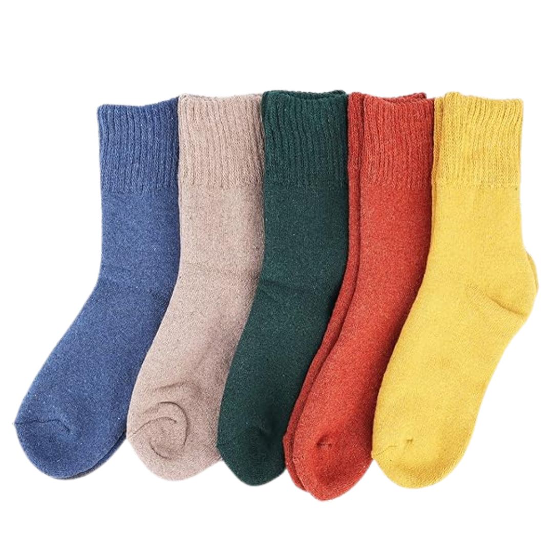 5 Pair Set Women’s Wool Blend Mid Calf Socks for Winter Wear
