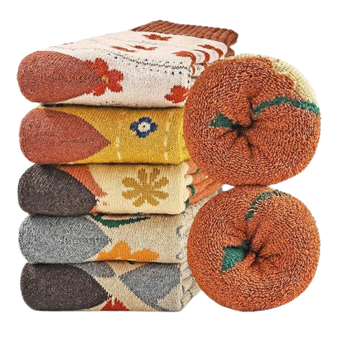 5 Pair Set Women’s Wool Blend Mid Calf Socks for Winter Wear
