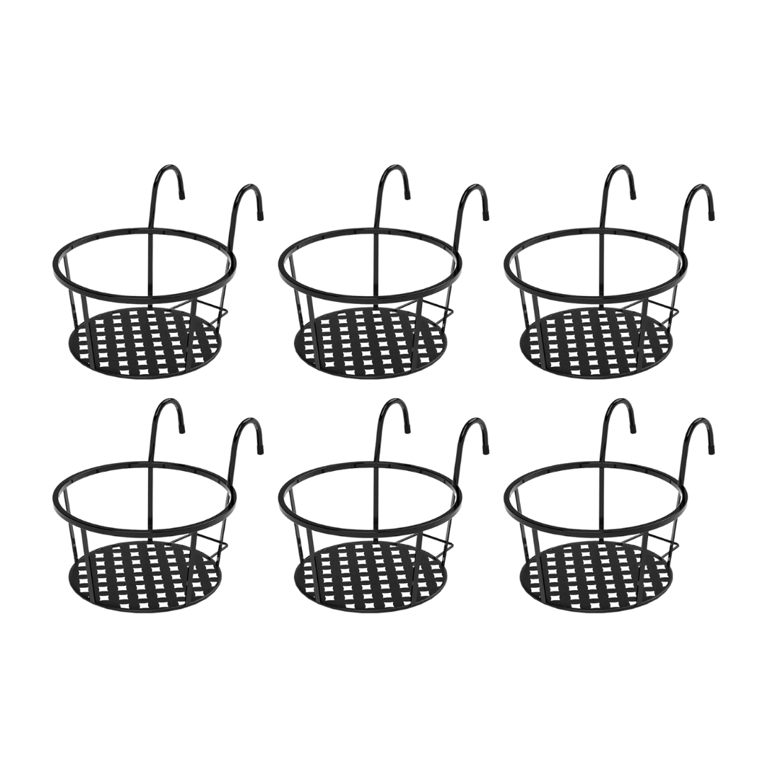 6-Pack Metal Hanging Flower Pot Holders for Balcony and Fence Rails
