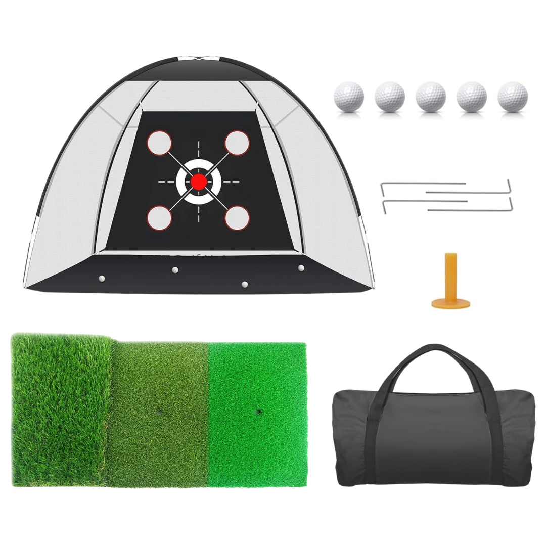 Golf Practice Net 10x7 ft with Target Mat Balls and Carry Bag