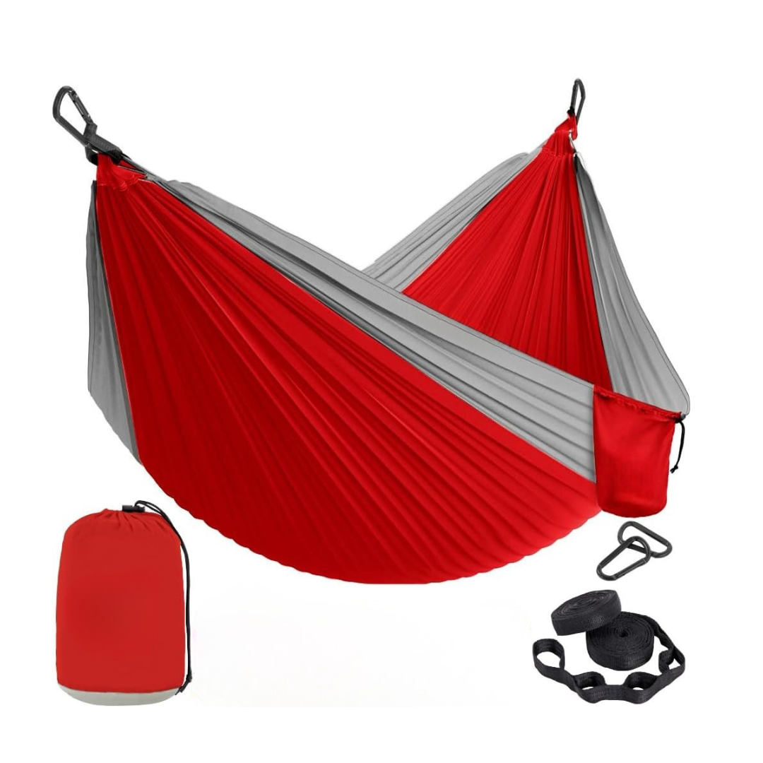 Nylon Hammock with Adjustable Tree Straps and Steel Carabiners