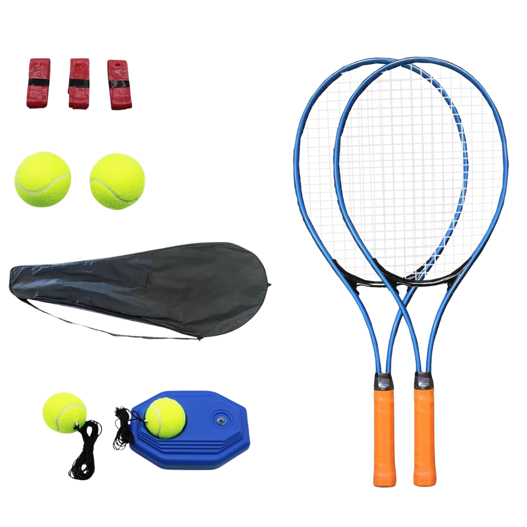 Adult Aluminum Tennis Racket Set with Trainer, Balls, and Carry Bag