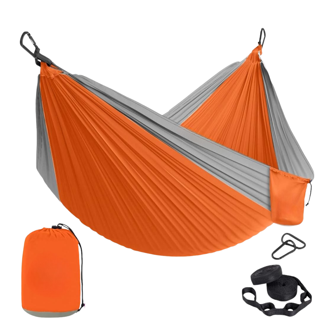 Nylon Hammock with Adjustable Tree Straps and Steel Carabiners