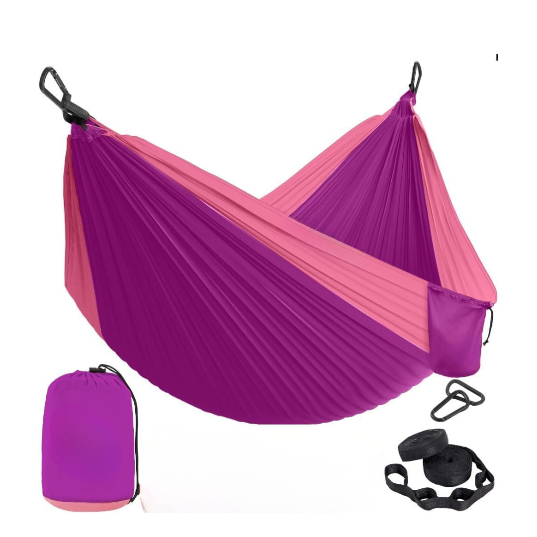 Nylon Hammock with Adjustable Tree Straps and Steel Carabiners