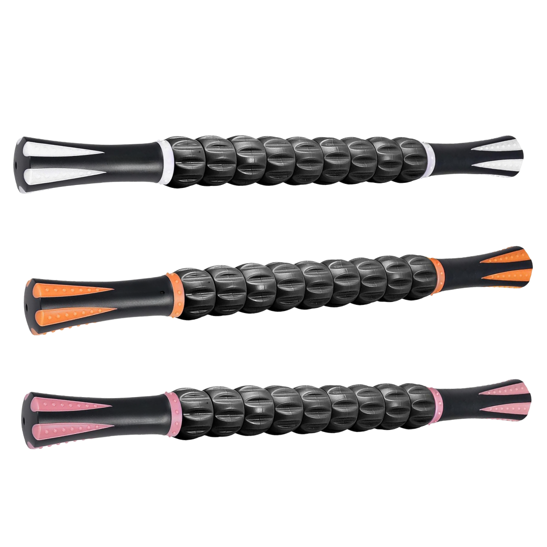 Muscle Roller Stick with 9 Rotating Rollers and Textured Grip Handles
