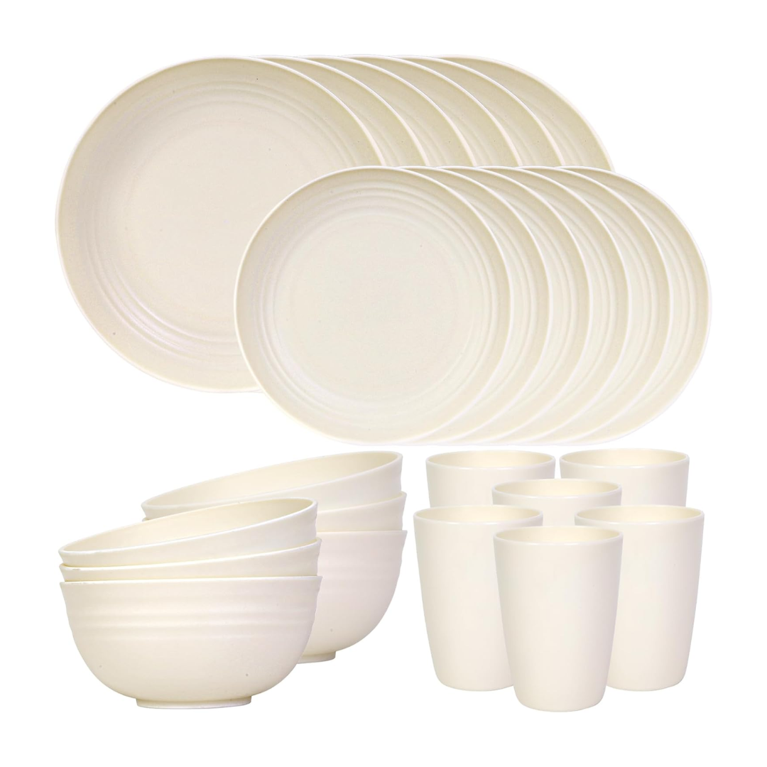 Reusable Plastic Plates and Bowls Set for Camping and Home Use