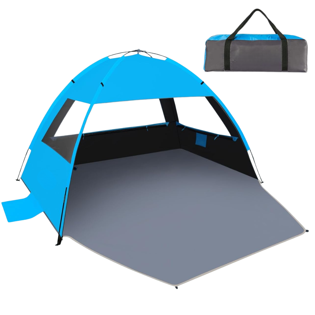 Portable Beach Shade Tent with Three Mesh Windows and Carry Bag