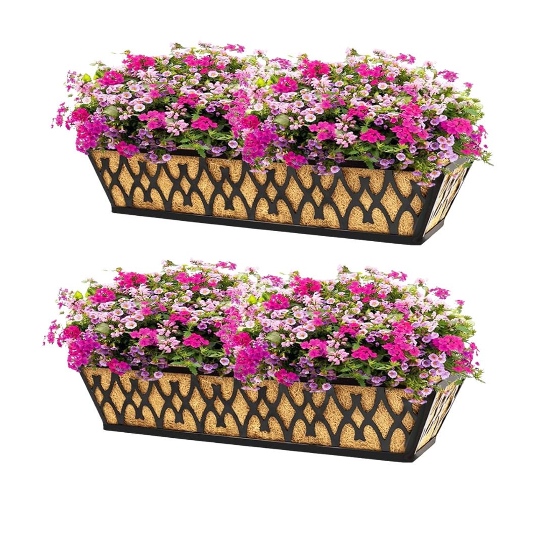 Metal Window Box Planter with Coco Liner for Balcony & Fence